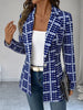 Women's Polyester 3D Effect Collar One Button Long Sleeve Cardigan with Pocket Office Style in Blue Red Gray