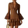 Women's Slim Fit Pullover Polyester Blend Solid Color Collar Long Sleeve Waist-Cinching Blazer for Casual Wear