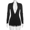 Women's Sexy V Neck Long Sleeve Solid Color Casual Blazer with Lace Trim for Night Out in Black Brown