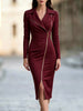 Women's Slim Fit Polyester Suit Collar Long Sleeve Zipper Dress for Office Work Banquet in White Black Pink