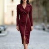 Women's Slim Fit Polyester Suit Collar Long Sleeve Zipper Dress for Office Work Banquet in White Black Pink