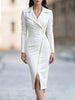 Women's Slim Fit Polyester Suit Collar Long Sleeve Zipper Dress for Office Work Banquet in White Black Pink