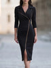 Women's Slim Fit Polyester Suit Collar Long Sleeve Zipper Dress for Office Work Banquet in White Black Pink