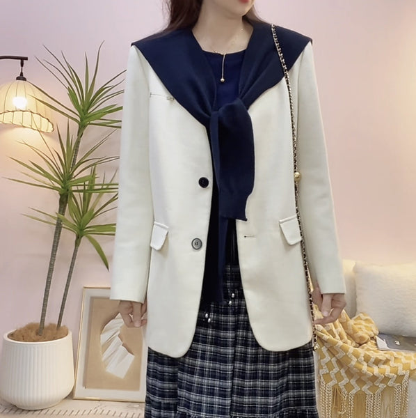 Women's Polyester Solid Color V-Neck Long Sleeve Office Style Cropped Jacket with Casual Chic Look for Daily Wear