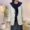 Women's Polyester Solid Color V-Neck Long Sleeve Office Style Cropped Jacket with Casual Chic Look for Daily Wear