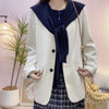 Women's Polyester Solid Color V-Neck Long Sleeve Office Style Cropped Jacket with Casual Chic Look for Daily Wear
