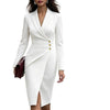 Women's Polyester Solid Color Suit Collar Long Sleeve Off-Shoulder Dress with Button Detail for Casual Party in White Pink Black