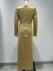 Women's Evening Dress, Cowl Neck, Ruched Waist, Long Sleeves and High Slit