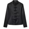 Women's Elegant Slim Fit Round Neck Long Sleeve Solid Color Polyester Button Blazer for Casual Work in Black