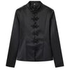 Women's Elegant Slim Fit Round Neck Long Sleeve Solid Color Polyester Button Blazer for Casual Work in Black