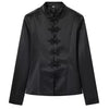 Women's Elegant Slim Fit Round Neck Long Sleeve Solid Color Polyester Button Blazer for Casual Work in Black