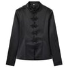 Women's Elegant Slim Fit Round Neck Long Sleeve Solid Color Polyester Button Blazer for Casual Work in Black