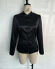 Women's Elegant Slim Fit Round Neck Long Sleeve Solid Color Polyester Button Blazer for Casual Work in Black