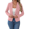 Women's One Button Polyester Solid Color Suit Collar Long Sleeve Blazer with British Style for Casual Work in Red Pink Black
