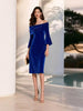 Women's Velvet Dress, Off-Shoulder Neckline, Flared Sleeves and Fitted Silhouette