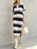 Women's Striped Sweater Dress, Polo Collar, Long Sleeves and Side Slit