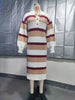 Women's Striped Sweater Dress, Polo Collar, Long Sleeves and Side Slit