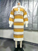 Women's Striped Sweater Dress, Polo Collar, Long Sleeves and Side Slit