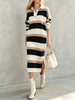 Women's Striped Sweater Dress, Polo Collar, Long Sleeves and Side Slit