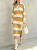 Women's Striped Sweater Dress, Polo Collar, Long Sleeves and Side Slit