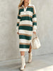 Women's Striped Sweater Dress, Polo Collar, Long Sleeves and Side Slit