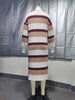 Women's Striped Sweater Dress, Polo Collar, Long Sleeves and Side Slit