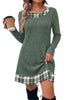 Women's Sweater Dress, Crew Neck, Long Sleeves and Plaid-Trim Layered Look