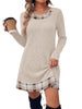Women's Sweater Dress, Crew Neck, Long Sleeves and Plaid-Trim Layered Look