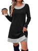 Women's Sweater Dress, Crew Neck, Long Sleeves and Plaid-Trim Layered Look