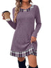Women's Sweater Dress, Crew Neck, Long Sleeves and Plaid-Trim Layered Look