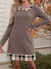 Women's Sweater Dress, Crew Neck, Long Sleeves and Plaid-Trim Layered Look