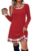 Women's Sweater Dress, Crew Neck, Long Sleeves and Plaid-Trim Layered Look