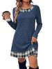 Women's Sweater Dress, Crew Neck, Long Sleeves and Plaid-Trim Layered Look