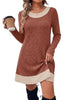 Women's Sweater Dress, Crew Neck, Long Sleeves and Plaid-Trim Layered Look