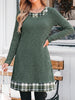 Women's Sweater Dress, Crew Neck, Long Sleeves and Plaid-Trim Layered Look
