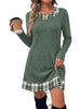 Women's Sweater Dress, Crew Neck, Long Sleeves and Plaid-Trim Layered Look