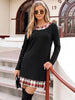 Women's Sweater Dress, Crew Neck, Long Sleeves and Plaid-Trim Layered Look