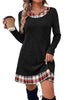 Women's Sweater Dress, Crew Neck, Long Sleeves and Plaid-Trim Layered Look