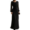 Women's Long Evening Dress, Cowl Neck, Long Sleeves and Ruched Waist