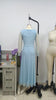 Women's Long Evening Dress, Cowl Neck, Long Sleeves and Ruched Waist