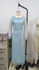 Women's Long Evening Dress, Cowl Neck, Long Sleeves and Ruched Waist
