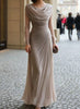 Women's Long Evening Dress, Cowl Neck, Long Sleeves and Ruched Waist