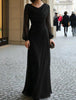 Women's Long Evening Dress, Cowl Neck, Long Sleeves and Ruched Waist