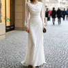 Women's Long Evening Dress, Cowl Neck, Long Sleeves and Ruched Waist