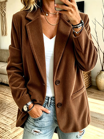Women's Corduroy Blazer, Notched Lapels, Two-Button Front and Long Sleeves