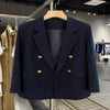 Women's Navy Blazer, Peak Lapels, Gold-Tone Buttons and Double-Breasted Front
