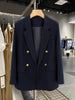 Women's Navy Blazer, Peak Lapels, Gold-Tone Buttons and Double-Breasted Front