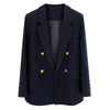 Women's Navy Blazer, Peak Lapels, Gold-Tone Buttons and Double-Breasted Front