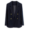 Women's Navy Blazer, Peak Lapels, Gold-Tone Buttons and Double-Breasted Front