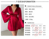 Women's Satin-Style Mini Dress, V-Neck, Long Flared Sleeves and Gathered Waist